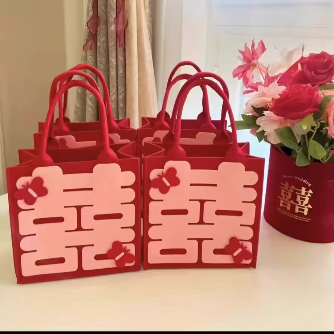 结婚伴手礼盒子空盒手提袋伴娘手提包小众高级实用植绒毛毡喜糖盒,淘宝优惠券,粉丝福利购,淘宝优惠卷