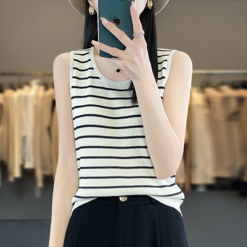 大码女装条纹吊带背心女夏内搭2024新款修身显瘦针织打底无袖上衣,淘宝优惠券,粉丝福利购,淘宝优惠卷