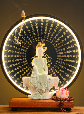 陶瓷释迦摩尼阿弥陀佛如来佛像摆件家居客厅玄关心经装饰画禅意灯