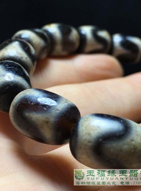 西藏天珠至纯虎牙手链包浆风化纹