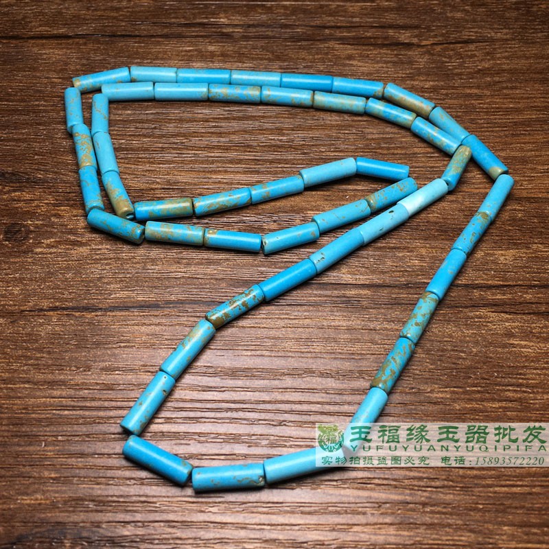 古玩老珠子天然原矿绿松石圆柱管珠散珠 diy串珠佛珠材料饰品配件 - 图0