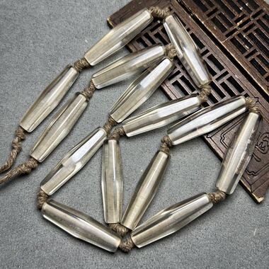 尼泊尔老水晶多棱老白水晶项链吊坠高古水晶老珠子六棱大孔珠配饰