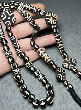 尼泊尔邦提克珠老Dzi已玉化的木珠项链独特民族风男女款
