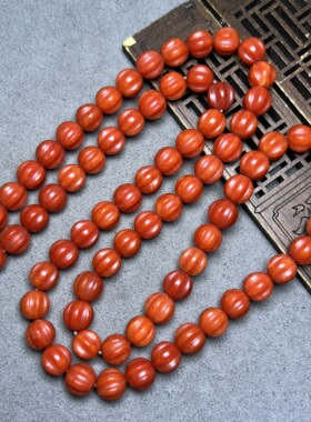 古玩收藏精手工瓜珠老玉石南红色石英岩玉珠串10项链配饰配珠
