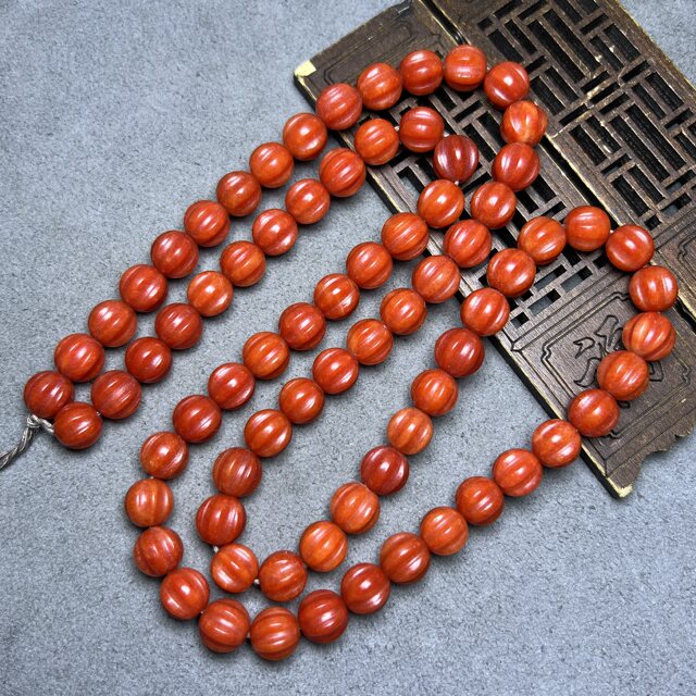 Antique collection fine handmade melon beads old jade south red quartzite jade beads string 10 necklace accessories with beads