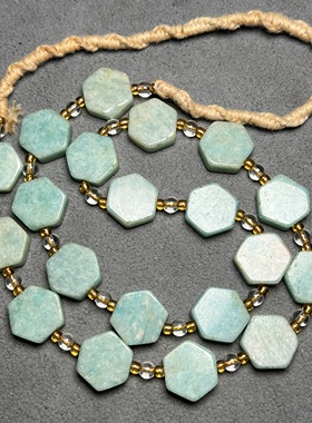 老珠子天河石包浆项链天河石天然切面六角珠无忧化手链串珠散珠