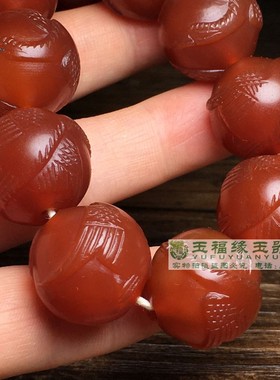 天然柿子红老红玛瑙透雕圆珠20仙鹤海东青手链隔珠珠念珠手串