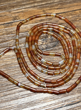 尼泊尔油光老玛瑙渐变色管珠项链老珠细管子手串配珠散珠文玩配饰