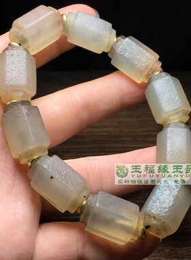 风化包浆西亚老玛瑙桶珠勒子辽金西玛白玉髓手链项链配饰男款手串