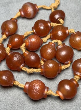 天然柿子红西周老红玛瑙橘皮纹包浆多棱灯笼珠玛瑙手链文玩配饰