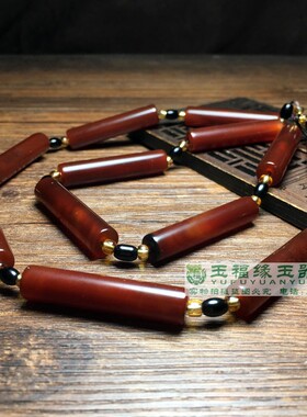 古玩老珠子辽金老酒红玛瑙直圆长管珠吊坠勒子项链竹节勒子配饰串