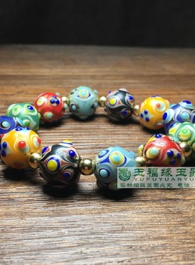 复古老琉璃蜻蜓眼手链风化多宝手串手链佛珠念珠男女文玩配饰眼珠