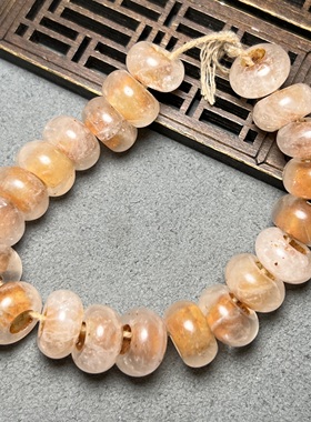 古玩收藏珠西亚老气风化包浆大孔土沁白色水晶算盘珠串配饰配珠