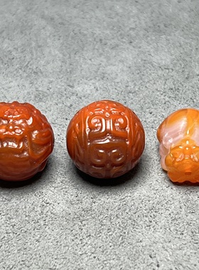 天然红玛瑙圆珠雕刻龙头瓜珠回纹圆珠单珠多宝手串配珠DIY配饰