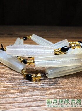 辽金老玛瑙四棱珠链天然白玉髓老玛瑙管珠链子吊坠绳古玩文玩杂项