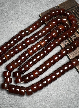 文玩古珠西亚回流酒红老玛瑙直切车轮珠剁珠108桶珠老型项链配饰