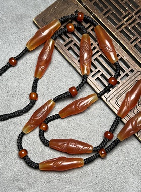 古玩老珠辽金老玛瑙项链包浆橘皮纹老玛瑙精雕项链散珠串配珠收藏