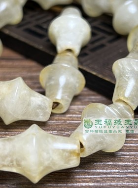 古玩手工大孔复古天然老水晶切面长棱飞蝶珠吊坠项链竹节勒子配饰