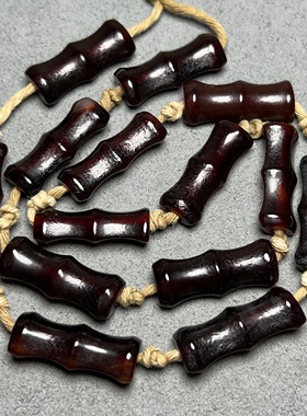 古玩杂件收藏精选酒红玛瑙老玛瑙竹节管珠手链佛珠项链珠散珠配饰