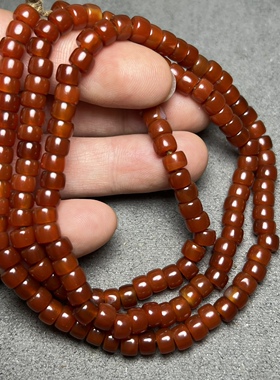 西亚油光珠红色老型珠玛瑙直切车轮珠桶珠手串手链1佛念珠项配珠