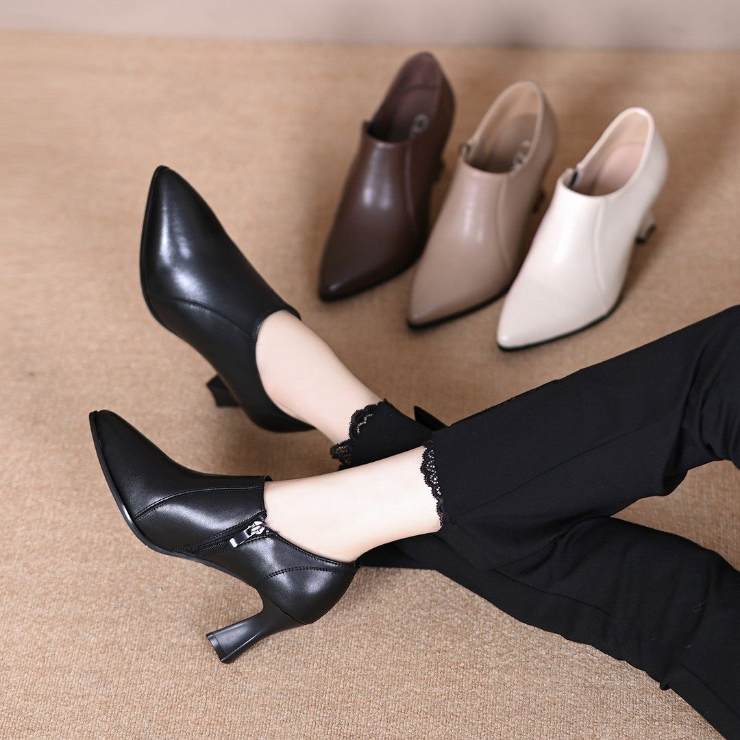真皮增高5公分女单鞋舒适高跟鞋侧拉链深口皮鞋春秋职场百搭女鞋,淘宝优惠券,粉丝福利购,淘宝优惠卷