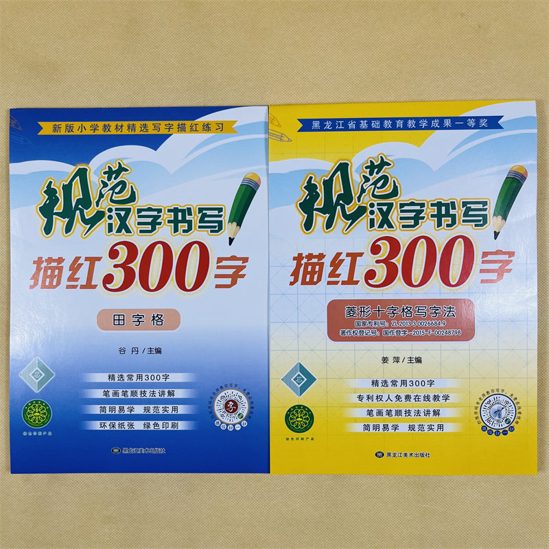 2册儿童描红字帖常用300字规范汉字书写描红菱形十字格田字格米字格一年级幼小衔接儿童入学准备铅笔临摹初学者天天练笔画笔顺书