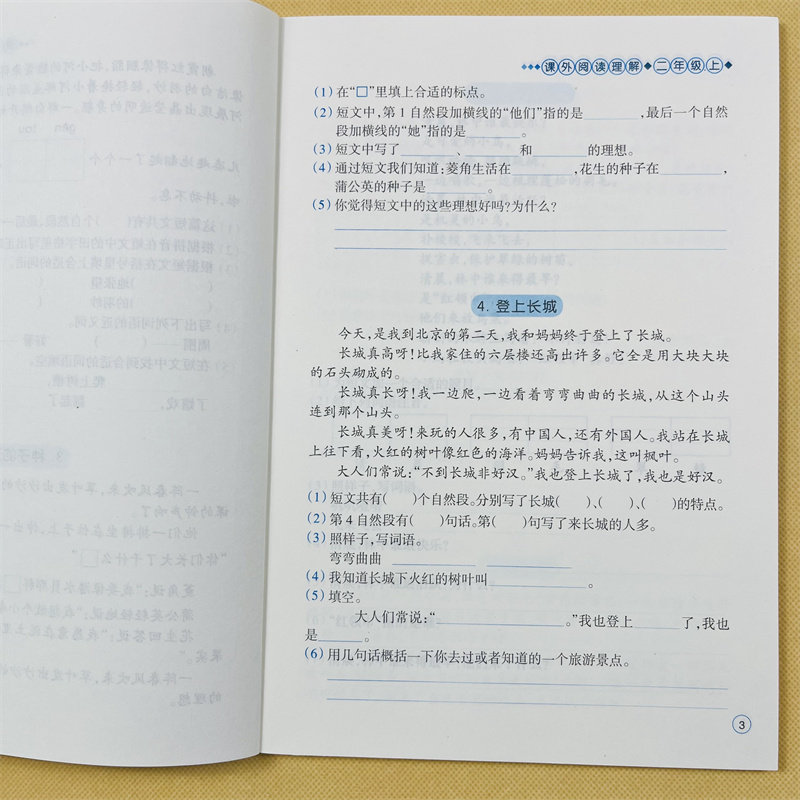 2年级上下册课外阅读理解练习册小学语文阅读短文能力提升写作填空测试题老师推荐辅导资料上下册通用小学生二年级上册专项练习册