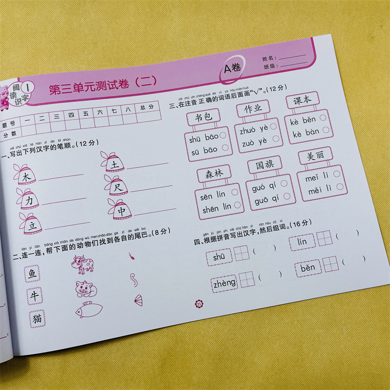 学前阅读识字测试卷语言试卷幼小衔接语文汉字写字作业本 幼儿园中大班看图写生字加拼音词语学汉字3-5-6岁宝宝阅读与识字学写认字