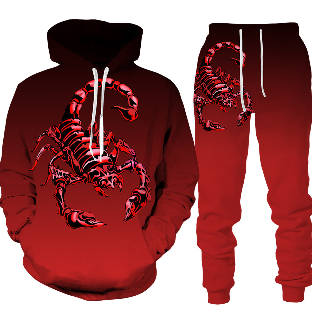 scorpion 3d print hoodie trousers set 蝎子3d印花帽衫长裤套装