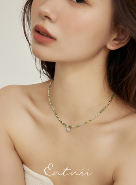 Entnii 绿野仙踪 小众设计感琉璃纯银碎银子温柔项链简约锁骨链