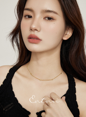 金色爱心串珠锁骨链项链