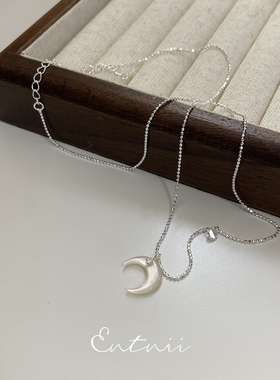 s925银白蝶贝月亮锆石项链锁骨链