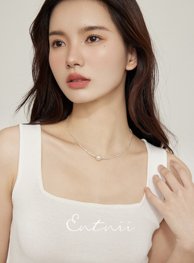 通体925银碎银子正圆珍珠项链