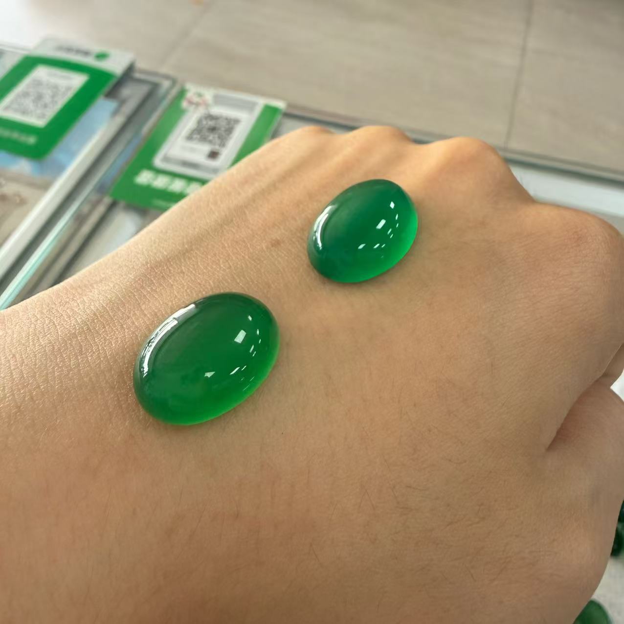 Source factory natural green agate flat bottom ring oval face inlay patch diy ring pendant