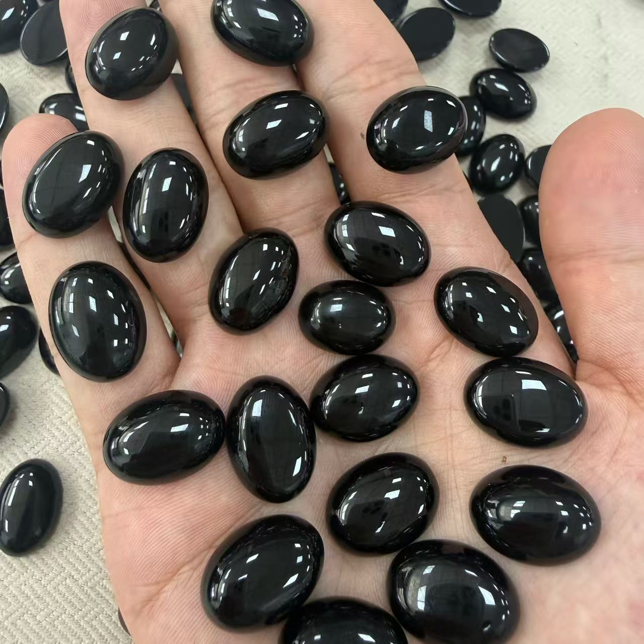 Natural black agate flat semi-circular holeless ring surface