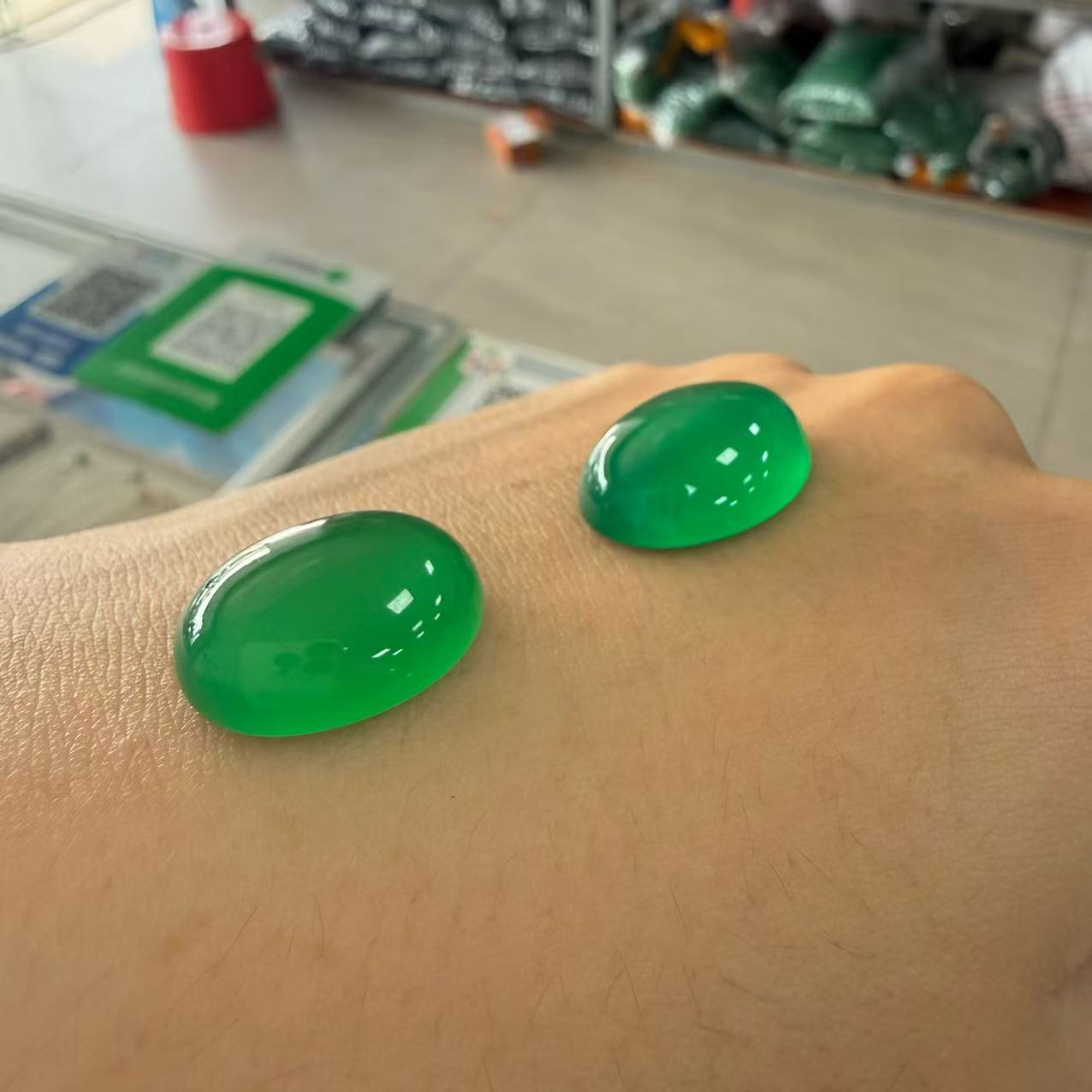 Source factory natural green agate flat bottom ring oval face inlay patch diy ring pendant
