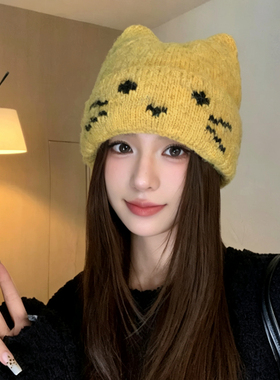 韩系可爱猫耳朵毛线帽女