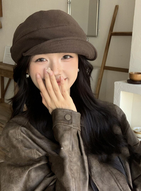 日系山本风纯色毛呢贝雷帽女