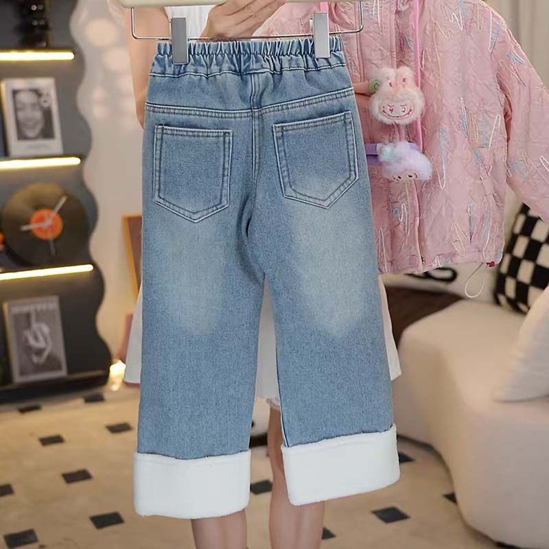 冬季新款儿童时尚百搭牛仔裤女宝宝卡通kt加绒加厚长裤HCD317,淘宝优惠券,粉丝福利购,淘宝优惠卷