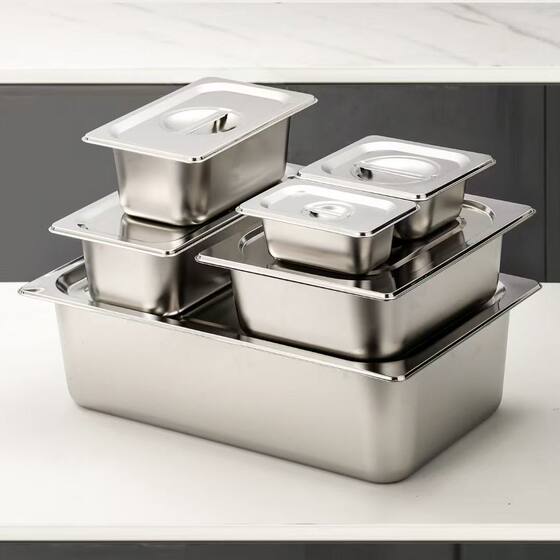 Stainless steel serving basin stall serving dish rectangular seasoning stainless steel basin with lid fast food serving basin