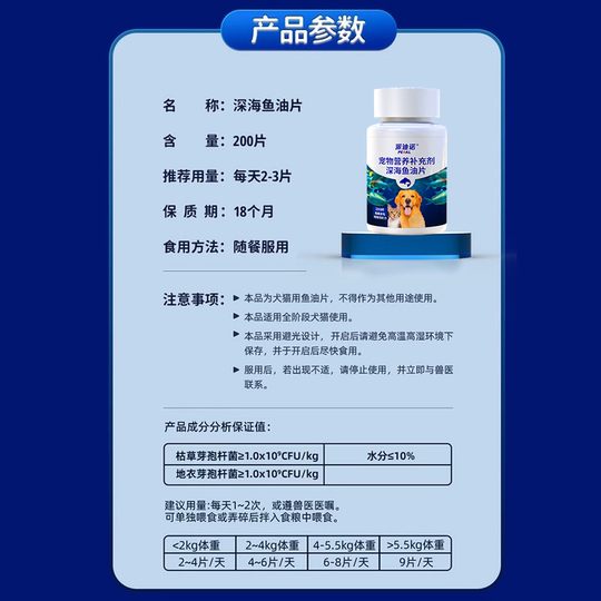 派迪诺鱼油猫咪狗狗专用宠物防掉毛深海鱼油片猫用美毛犬用鱼肝油