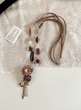 复古民族风花朵吊坠流苏长款项链