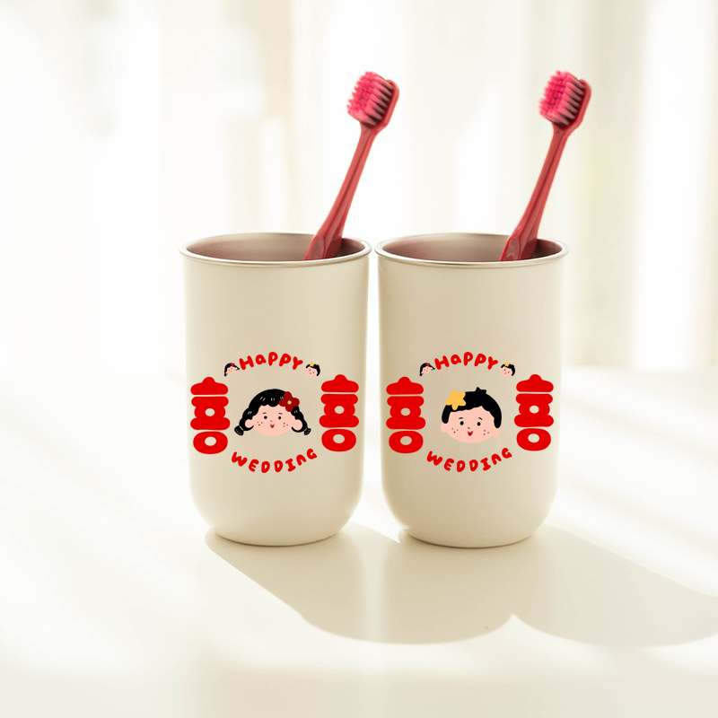 结婚漱口杯喜字情侣一对杯子新婚礼物陶瓷杯喜字马克杯喜庆用品 - 图1