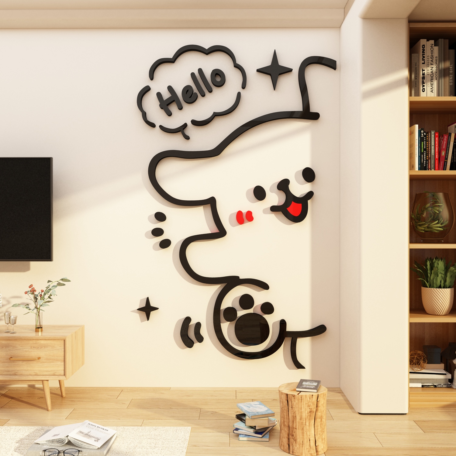 线条小狗电视机背景适合大白墙面装饰2025新款贴纸客厅沙发挂件画 - 图2