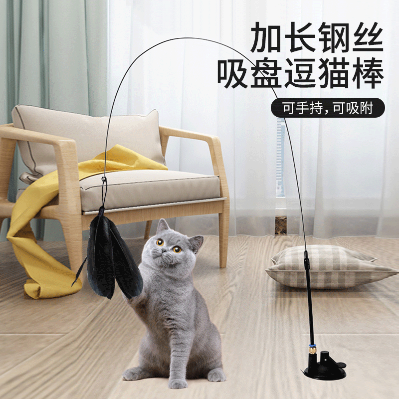 猫咪玩具吸盘逗猫棒自嗨解闷神器长杆羽毛自动逗猫棒宠物小猫玩具 - 图3