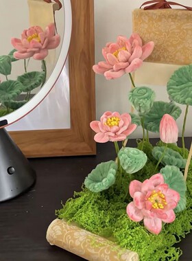 新款卷轴荷花国风意境小摆件手工diy扭扭棒材料包茶桌书房摆件