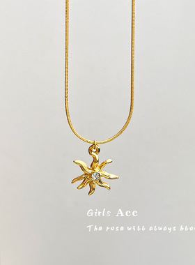 复古叠戴太阳神项链气质锁骨链