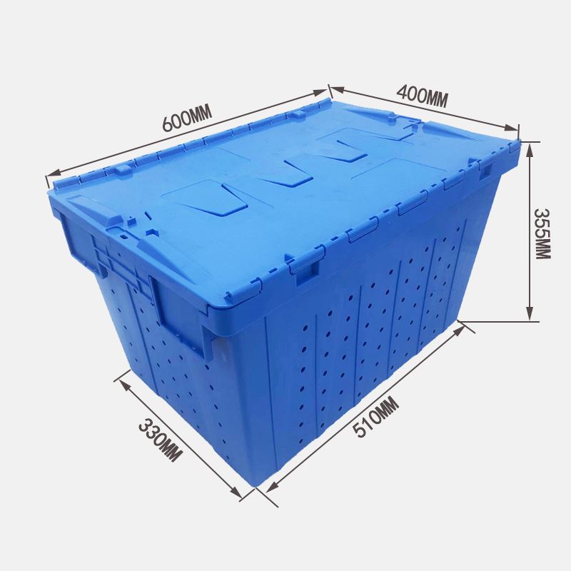 通风透气斜插箱框塑料箱带盖子生鲜配送运输筐冷链筐加厚耐摔箱子
