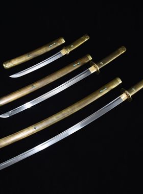 金属制刀剑一体防身硬剑工艺铜装宝剑花纹钢日式影视收藏品未开刃