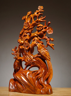 花梨木雕刻喜上眉梢根雕摆件红木工艺品家居客厅装饰开业乔迁